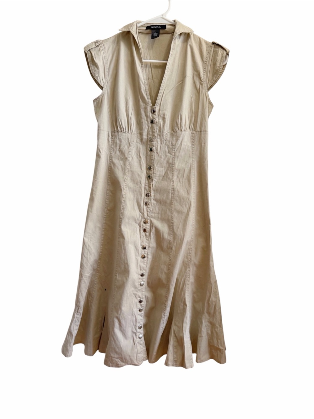 Cream Button-Front Cap-Sleeve Midi Dress